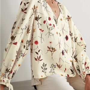 Mother of Pearl Reese Floral-print Lyocell-twill Blouse - Ivory Size 6 MSRP $350